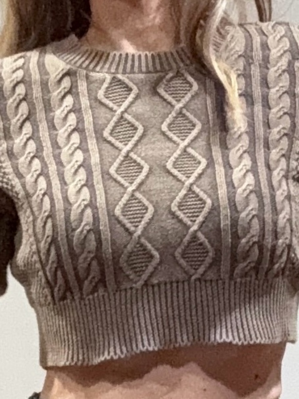 Forever 21 Taupe Cable Knit Cropped Crew Sweater